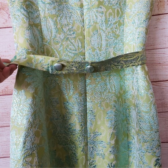 Ricki Freeman Teri Jon Floral Brocade Metallic Embellished Belt Sheath Dress - Picture 6 of 12